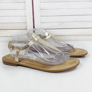 Michael Shannon Metallic Gold T Strap Thong Sandals Womens 11